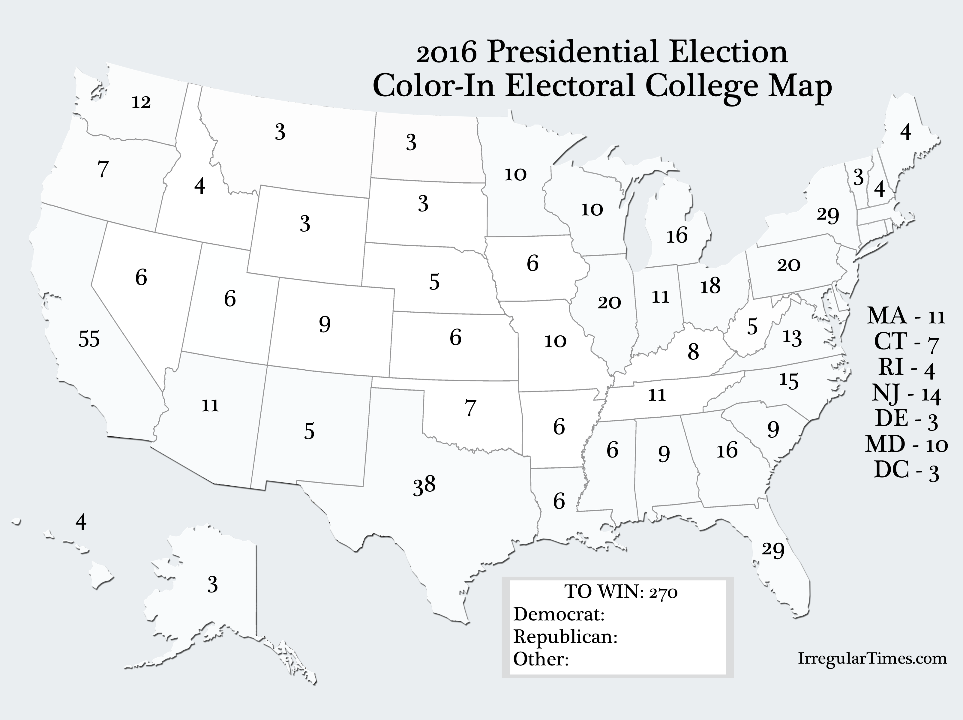 Image result for 2016 blank electoral college map