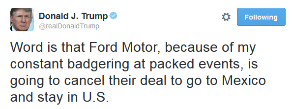 Image result for Trump tweets Mexico plant construction stopped