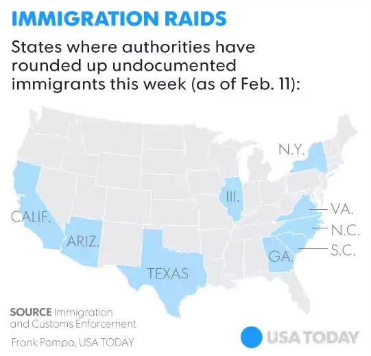 Image result for Map of Feb 2017 ICE raids