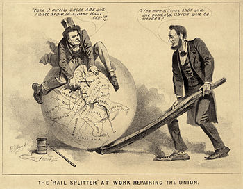 A political cartoon of Andrew Johnson and Abra...