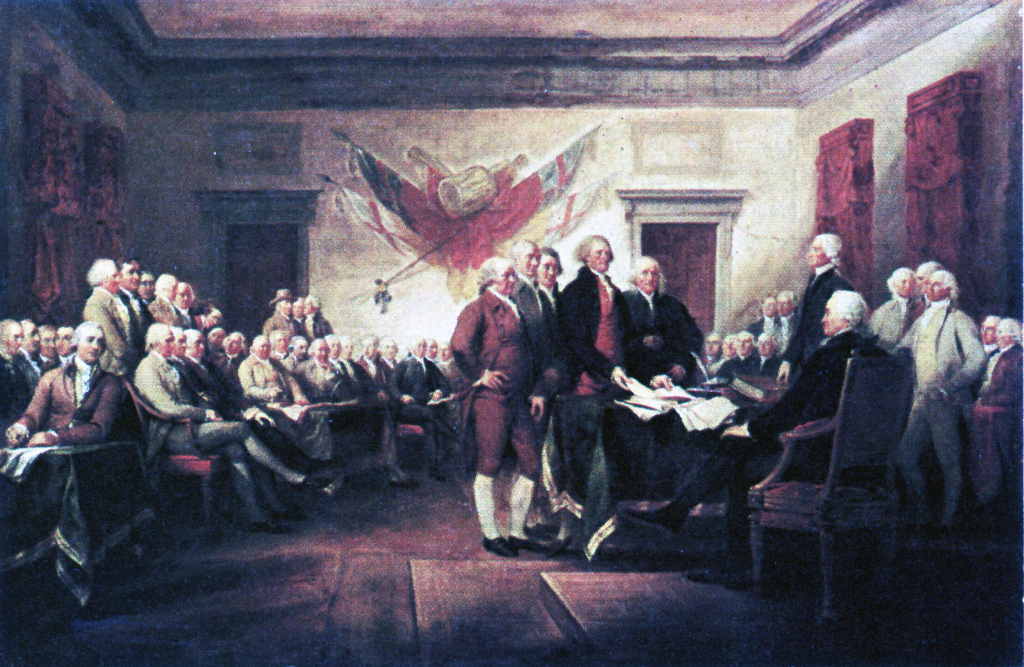 The signing of the Declaration of Independence which is based on the social contract theory  of John Locke; July 4th 1776 Philadelphia PA  