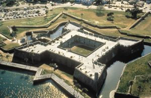 The Castillo de San Marcos in St. Agustine Florida. Florida was discovered by Spanish explorer and Puerto Rican Governor Ponce de Leon on Easter Sunday 1513. The spanish were looking for silver and gold.