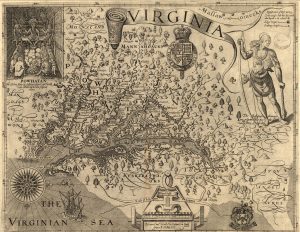 This is one of the first European maps of Virginia made by Captain John Smith who settled in Jamestown in 1607.