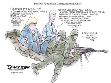 Trump, Pence, commanders in chief, political cartoon