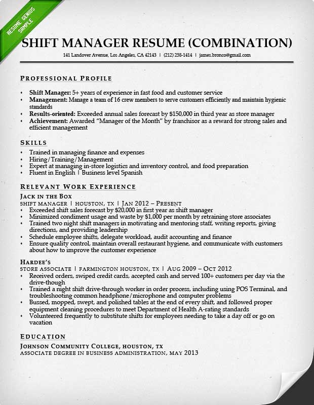 fast-food-shift-manager-combination-resume-sample ...
 Fast Food Resume Example