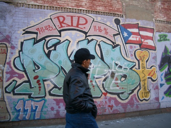 This is an image of R.I.P murals in the Spanish Harlem. Chino was a great painter and once painted dozens of R.I.P.s for money. Even at school all the teachers would like them. After Bodegas death, Sapo suggested Chino to do one last R.I.P for Bodega.   
http://bodegadreams01.blogspot.com/2013_03_01_archive.html