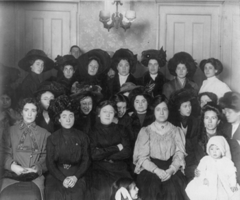 Group of mainly female shirtwaist workers on s...