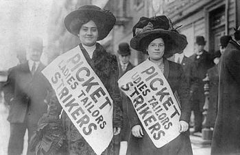 Two women strikers on picket line during the &...