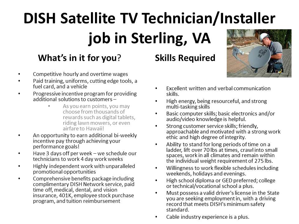 DISH Satellite TV Technician/Installer job in Sterling, VA