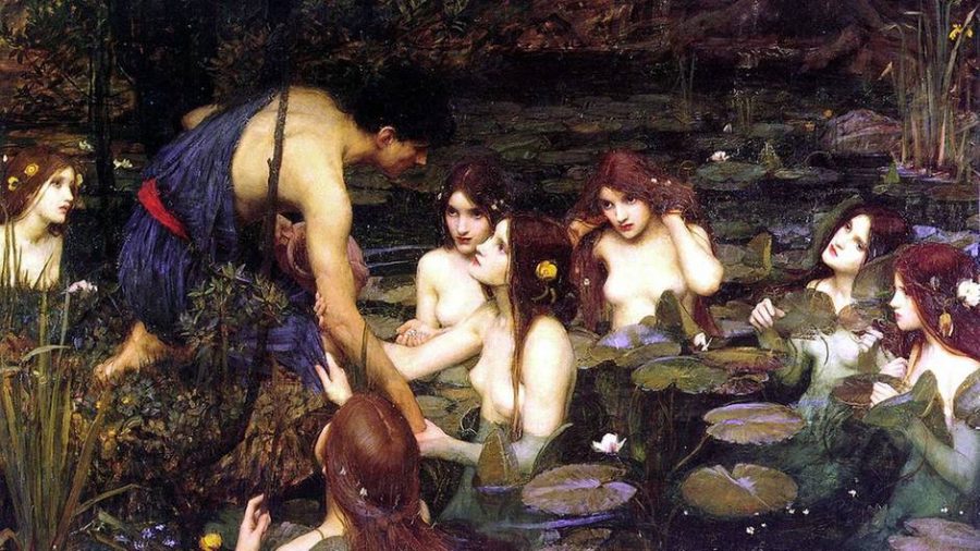 Hylas+and+the+Nymphs+%281896%29+by+John+William+Waterhouse%2C+shows+a+scene+from+the+ancient+Greek+mythology%2C+in+which+a+young+man+is+lured+by+nymphs+into+the+pond+and+ultimately+into+death.