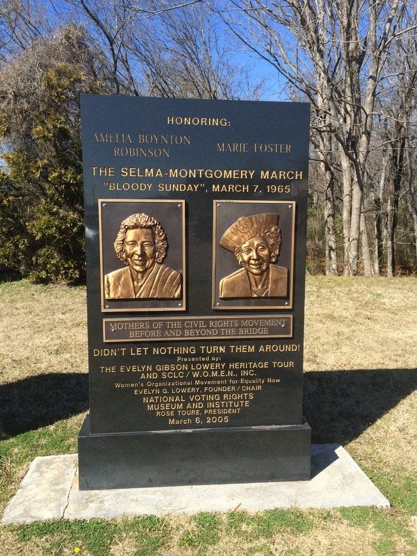 This memorial to the mothers of the movement includes Robinson and Marie Priscilla Martin Foster, a voting rights activist in Dallas Co. Alabama.