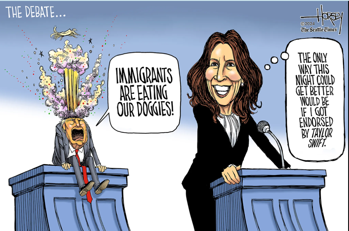 The Seattle Times cartoonist David Horsey published this confident support  of Kamala Harris on September 11 2024