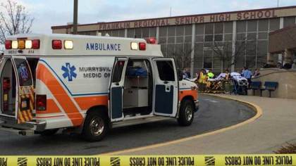 Ambulance arriving on scene of the stabbings that took place at Franklin Regional High School